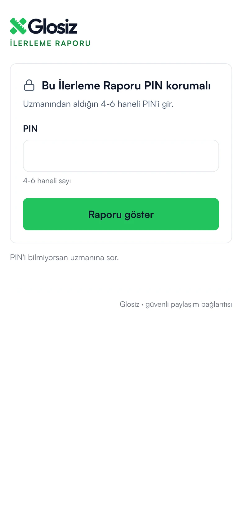 Danışanın telefonunda PIN ekranı